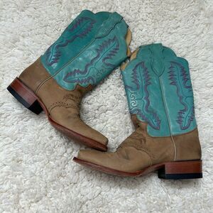 Justin Boots Teal Square Toe Western Cowgirl Boots